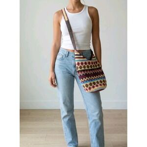 Vintage Crochet Crossbody Bag Boho Bucket Festival Hippie Shoulder Purse